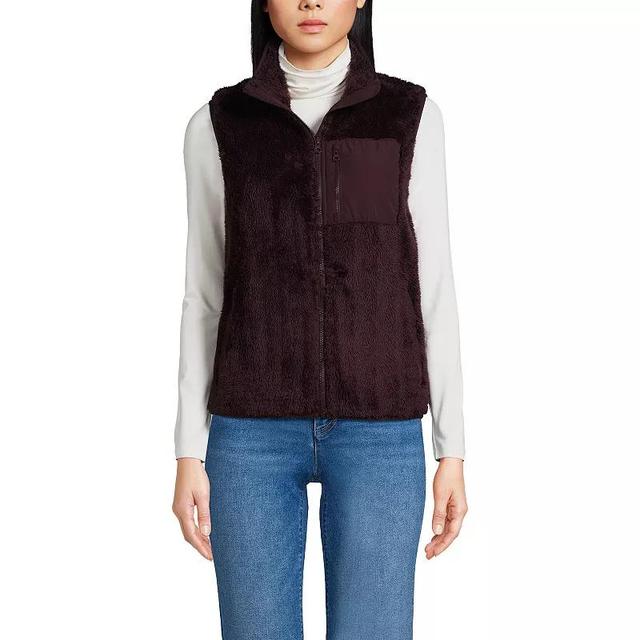 Womens Lands End Cozy Sherpa Fleece Vest Black Plum Product Image