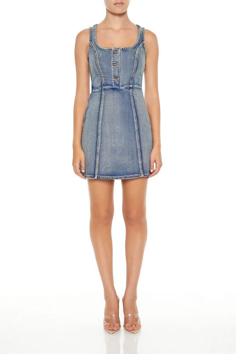 Denim Button-Front Mini Dress | Forever 21 Product Image