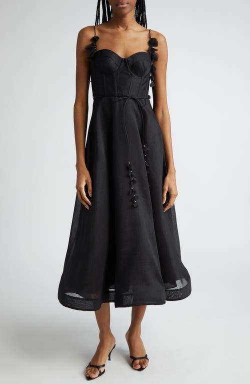 Zimmermann - Natura Embellished Corset Linen-Silk Midi Dress - BlackModa Operandi Product Image