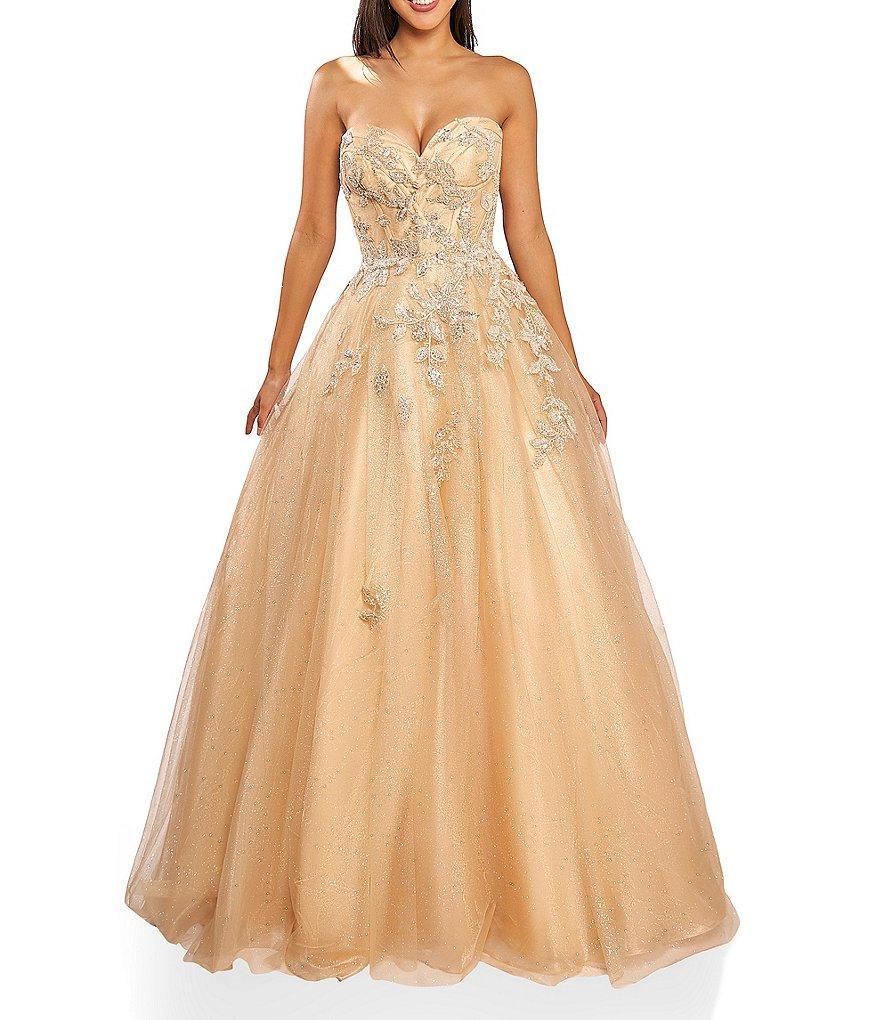 Terani Couture Beaded Shimmer Strapless Sleeveless Tulle Ball Gown Product Image