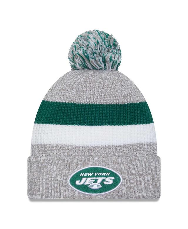 Mens New Era Heather Gray New York Jets Cuffed Knit Hat with Pom Product Image