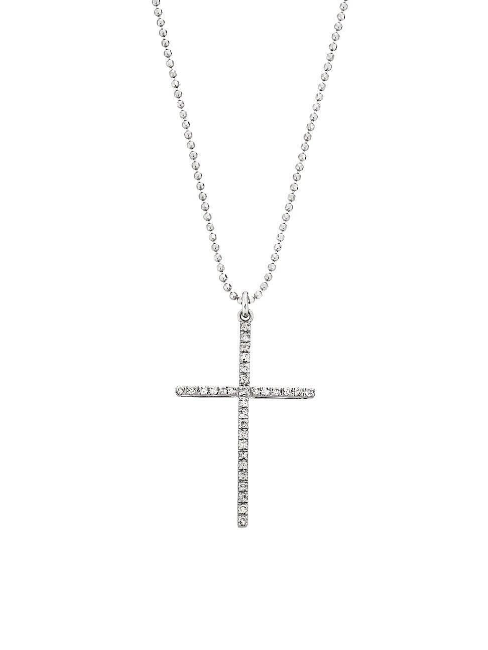 Womens 18K White Gold & 0.8 TCW Diamond Cross Pendant Necklace Product Image