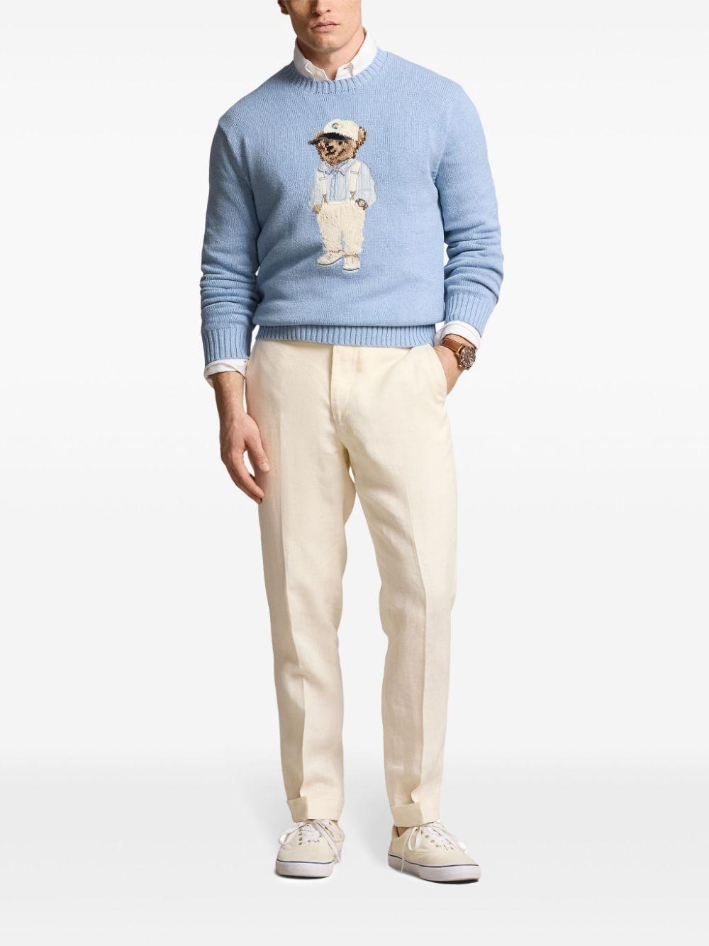 Cotton Polo Bear Sweater In Driftwood Blue Product Image