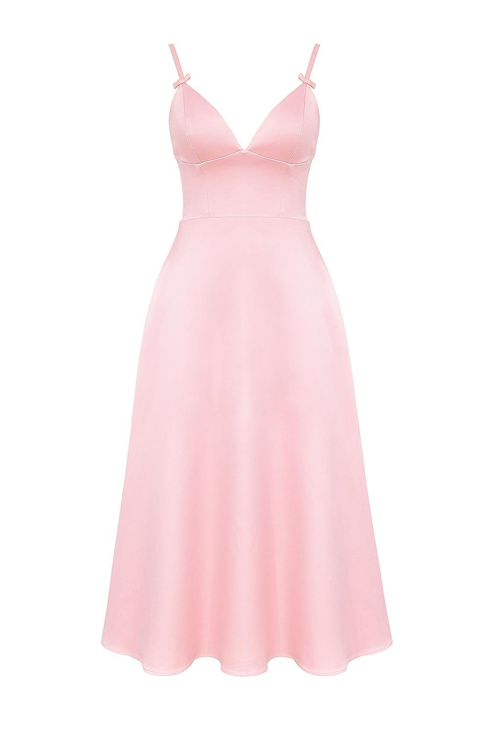 Tiffany Parisian Pink Satin A-Line Midi Dress Product Image