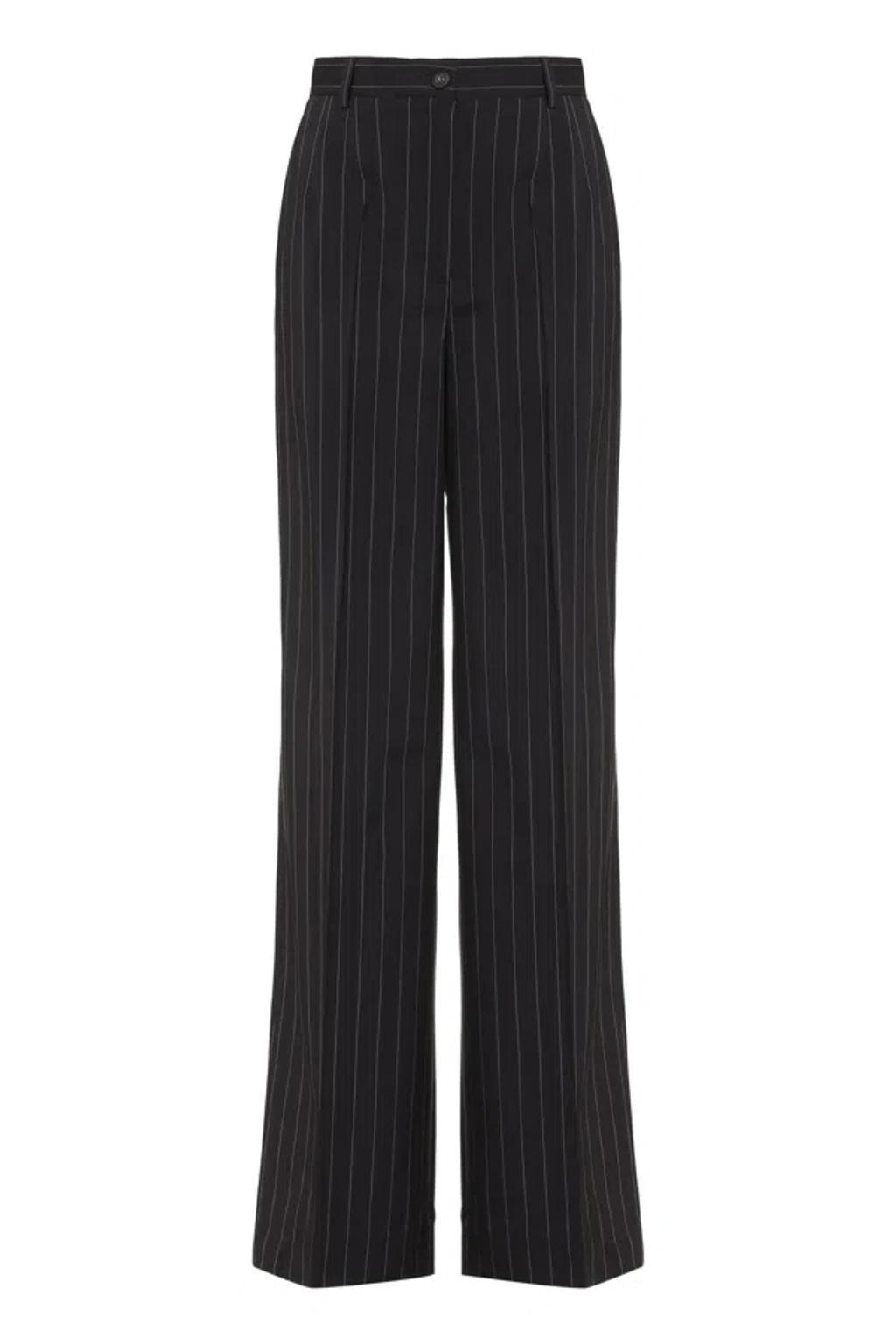 DOLCE & GABBANA Pinstriped Wool Wide-leg Pants In Brown product image