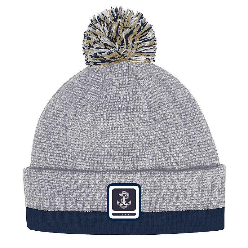 Mens Under Armour Gray Navy Midshipmen 2023 Sideline Performance Cuffed Knit Hat with Pom Product Image