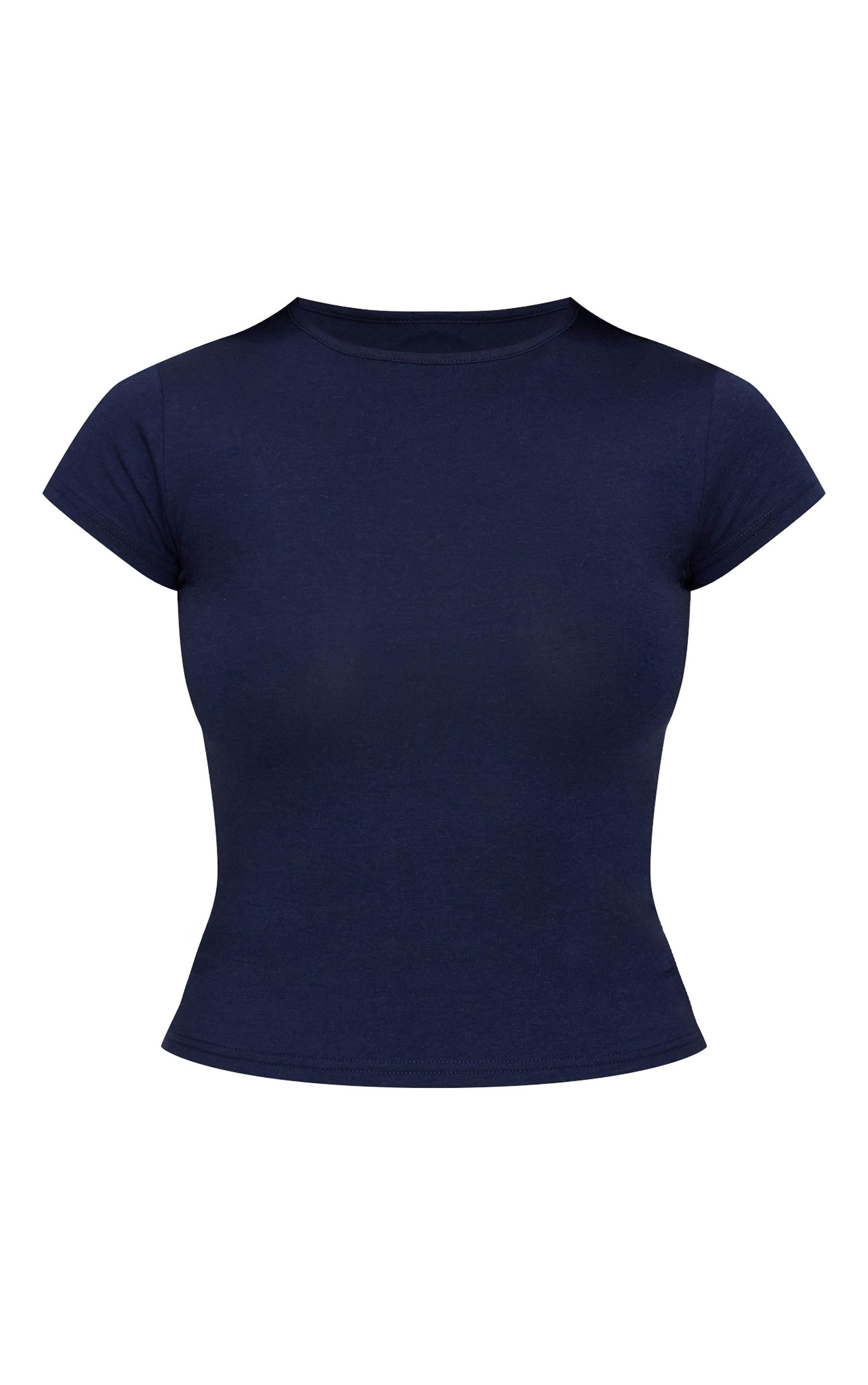 Dark Blue Modal Cotton Longline Fitted T Shirt Product Image