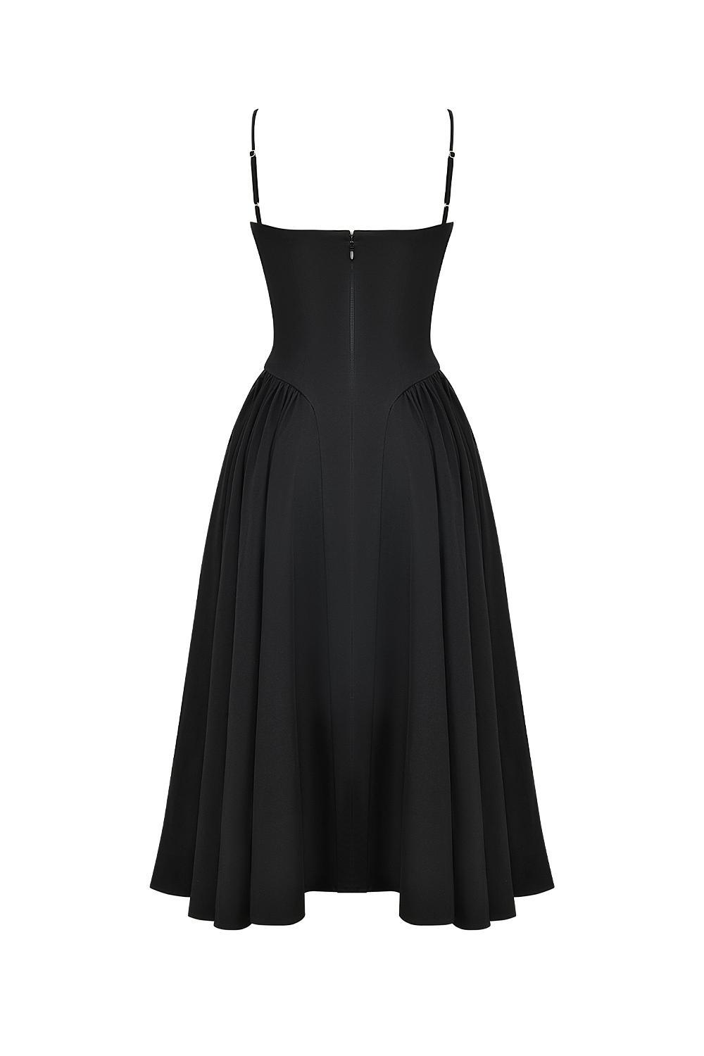 Samaria Black Corset Midi Dress Product Image