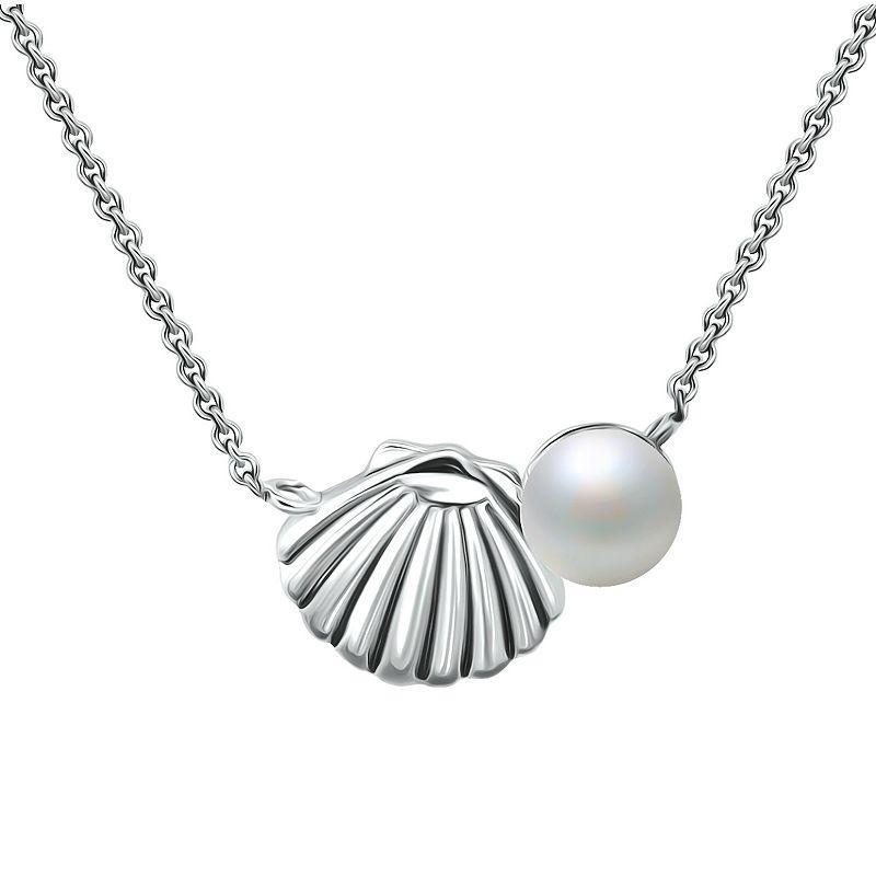 Aleure Precioso Sterling Silver Shell & Freshwater Cultured Pearl Pendant Necklace, Womens Silver Tone Product Image