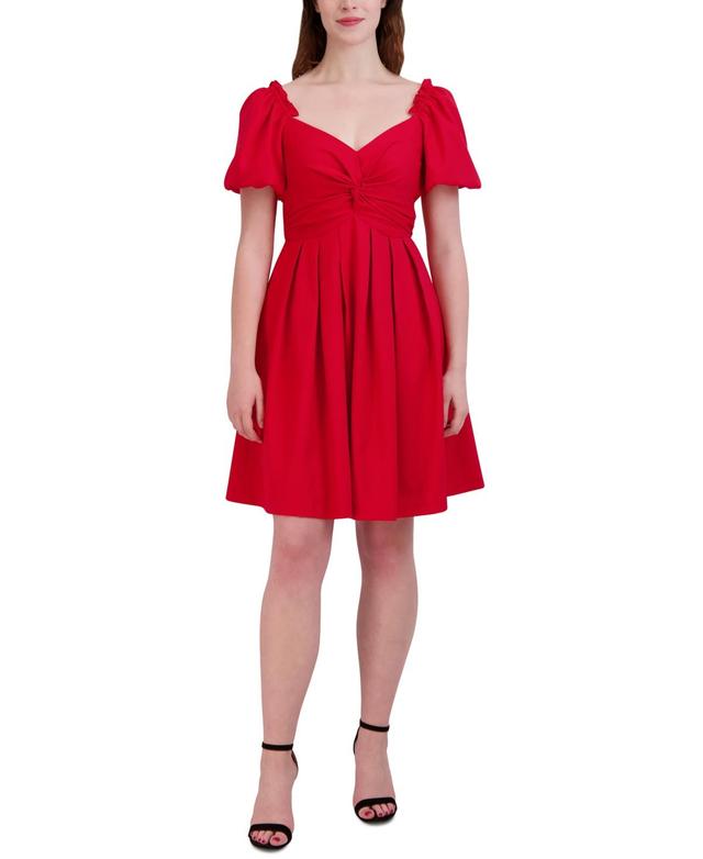 julia jordan Womens Knot-Front Short-Sleeve Pleated Dress Product Image