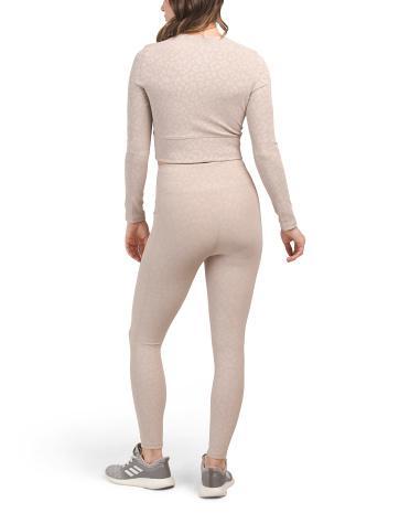 2pc Ribbed Long Sleeve Crop Top And Ribbed Leggings Set for Women | Polyester/Spandex Product Image