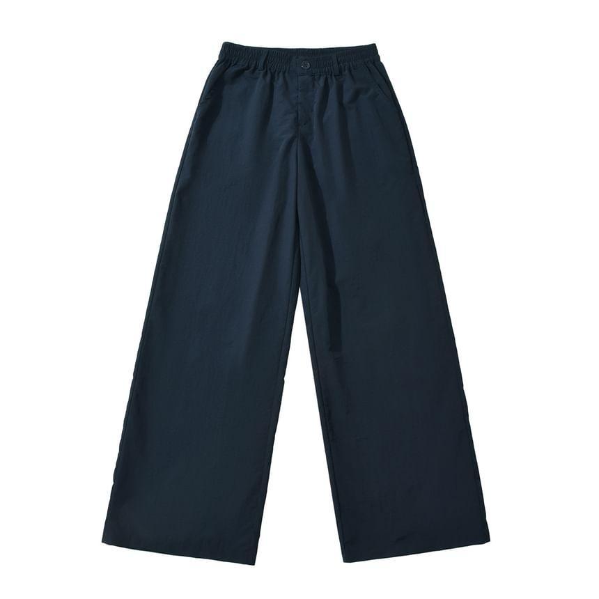 High Waist Plain Loose-Fit Wide-Leg Sweatpants Product Image