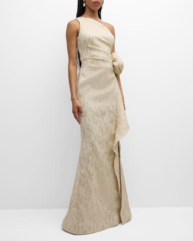 One-Shoulder Metallic Jacquard Trumpet Gown Product Image