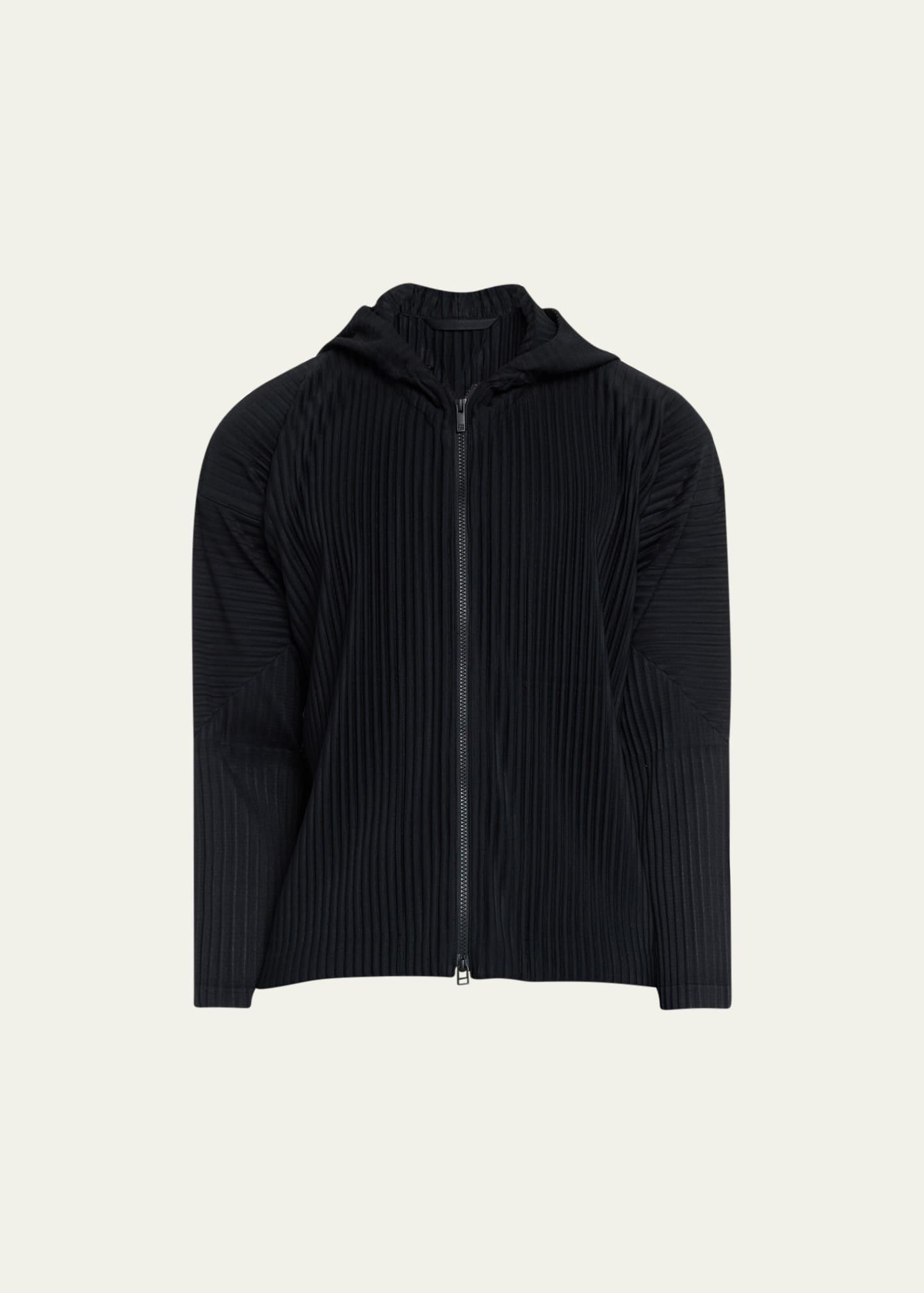 Mens Pleated Polyester Zip Hoodie Product Image