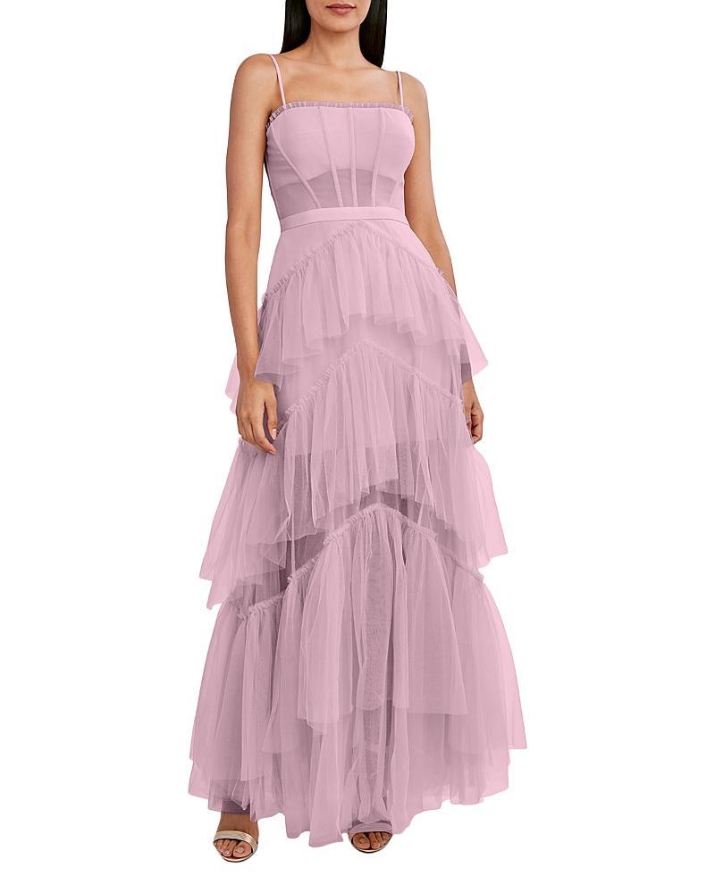 Womens Sheer Tiered Ruffle Gown Product Image