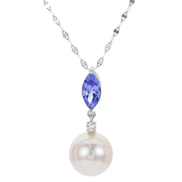 PearLustre by Imperial 14k White Gold Freshwater Cultured Pearl, Tanzanite & Diamond Accent Pendant, Womens Product Image