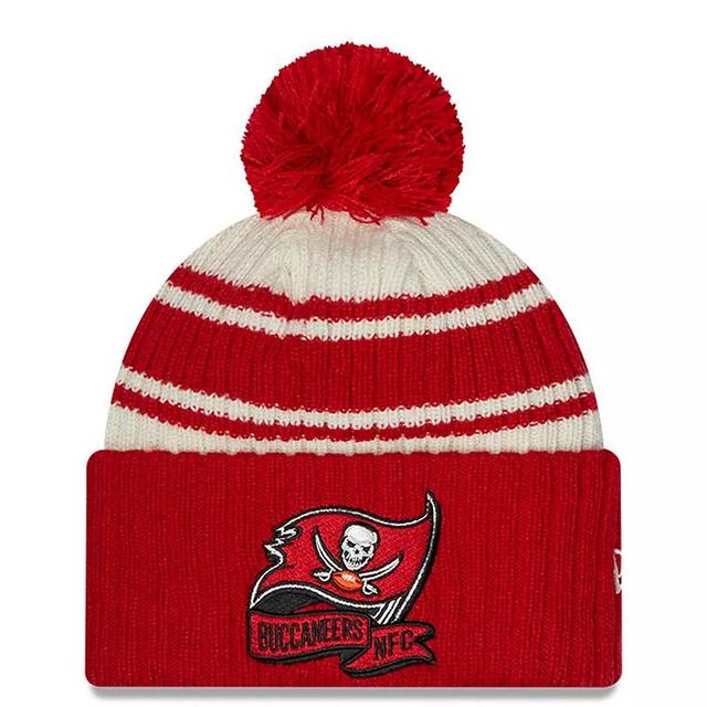 Mens New Era Cream/Red Tampa Bay Buccaneers 2022 Sideline Sport Cuffed Pom Knit Hat Product Image