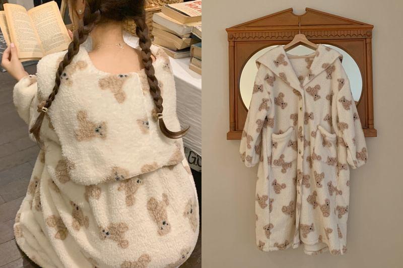 Sailor Collar Bear Patterned Button Robe Product Image