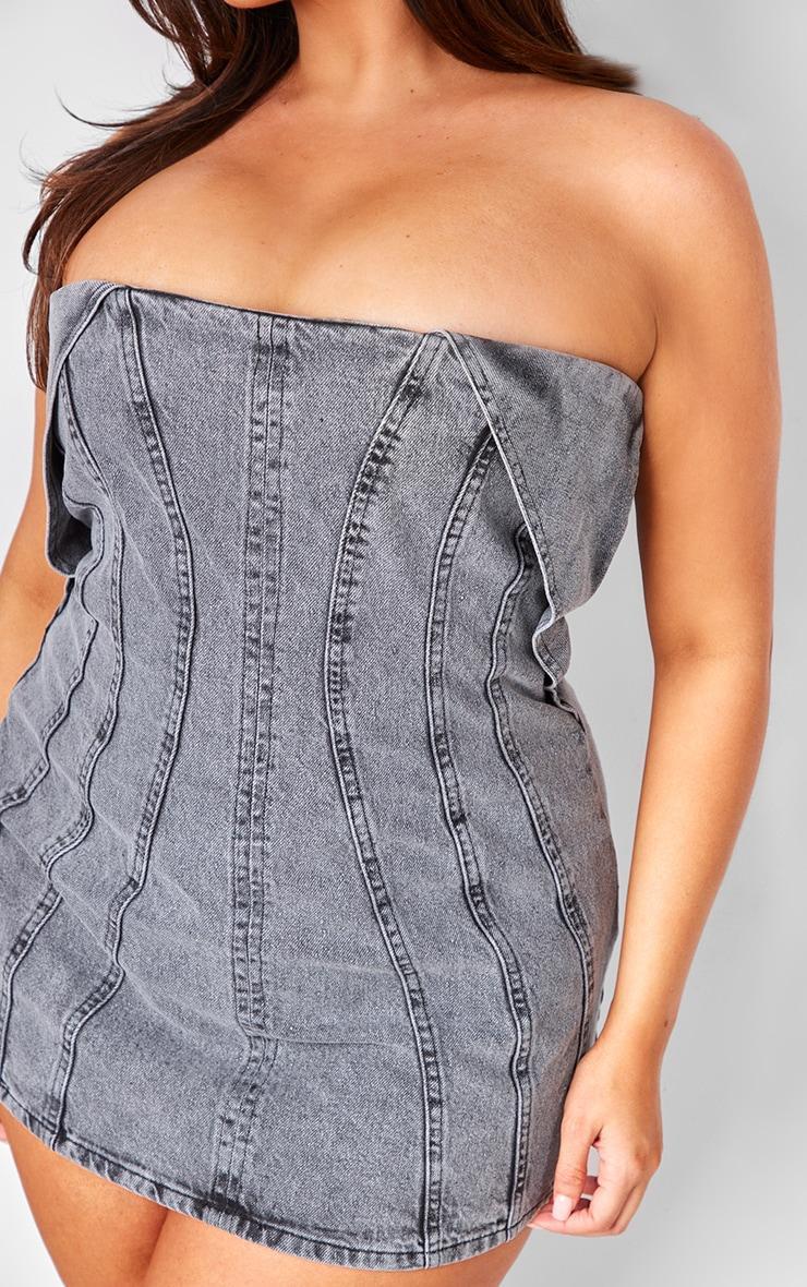 Plus Washed Grey Seam Fold Over Bust Detail Denim Dress Product Image