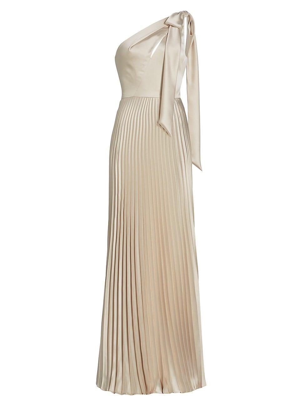 Womens Satin One-Shoulder Pleated Gown Product Image