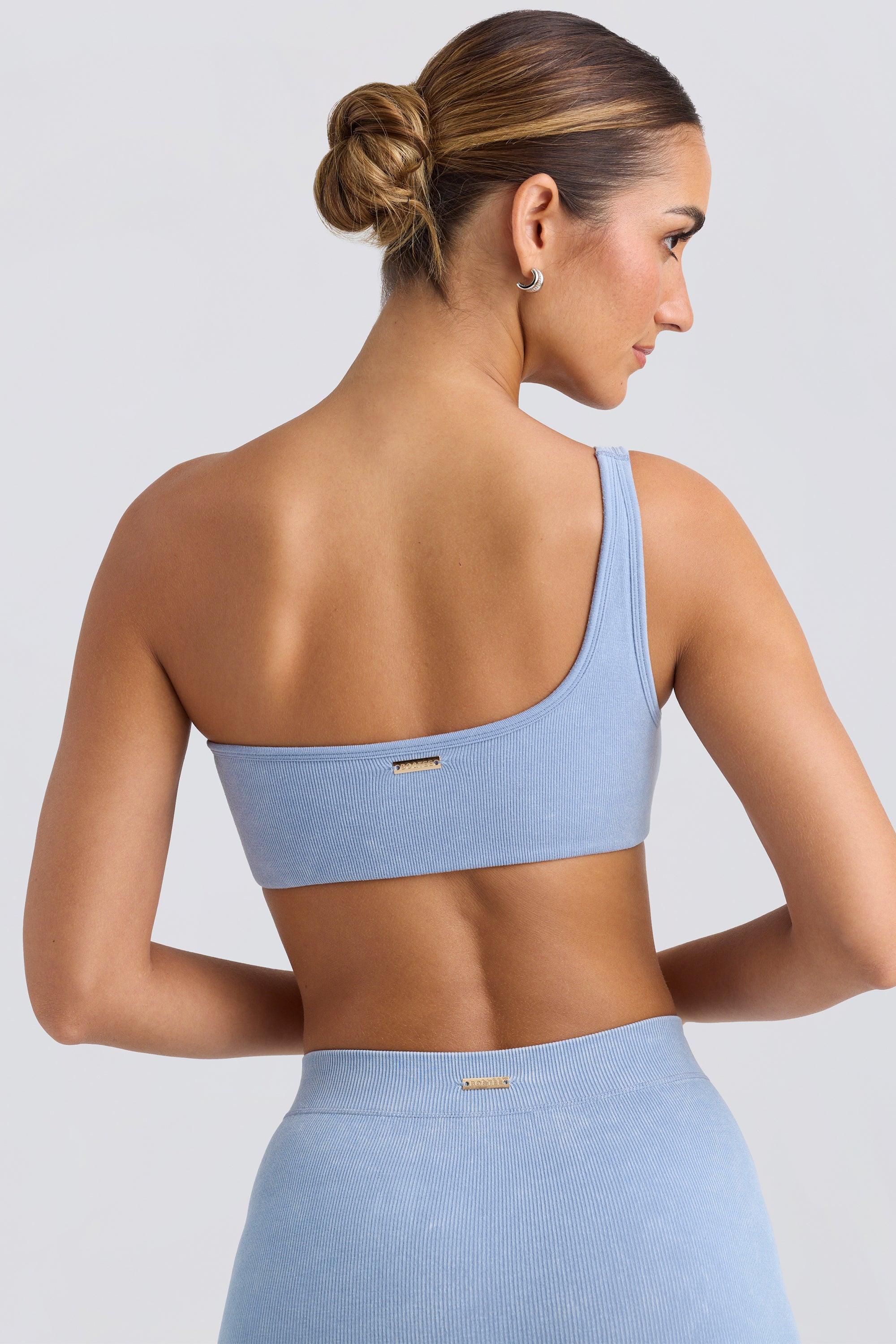 One-Shoulder Sports Bra in Washed Blue Product Image