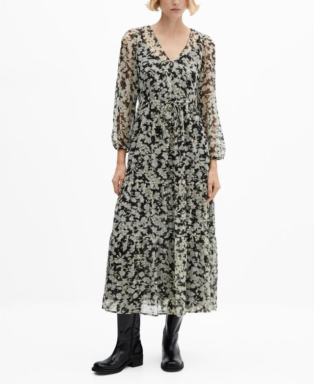 MANGO - Floral-print midi-dress blackWomen Product Image