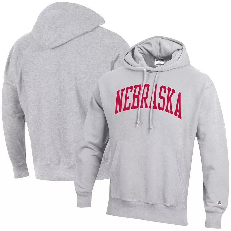 Mens Champion Heathered Gray Nebraska Huskers Big & Tall Reverse Weave Fleece Pullover Hoodie Sweatshirt Product Image