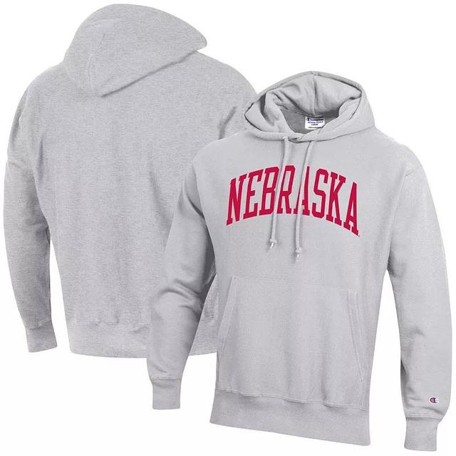 Mens Champion Heathered Gray Nebraska Huskers Team Arch Reverse Weave Pullover Hoodie Product Image