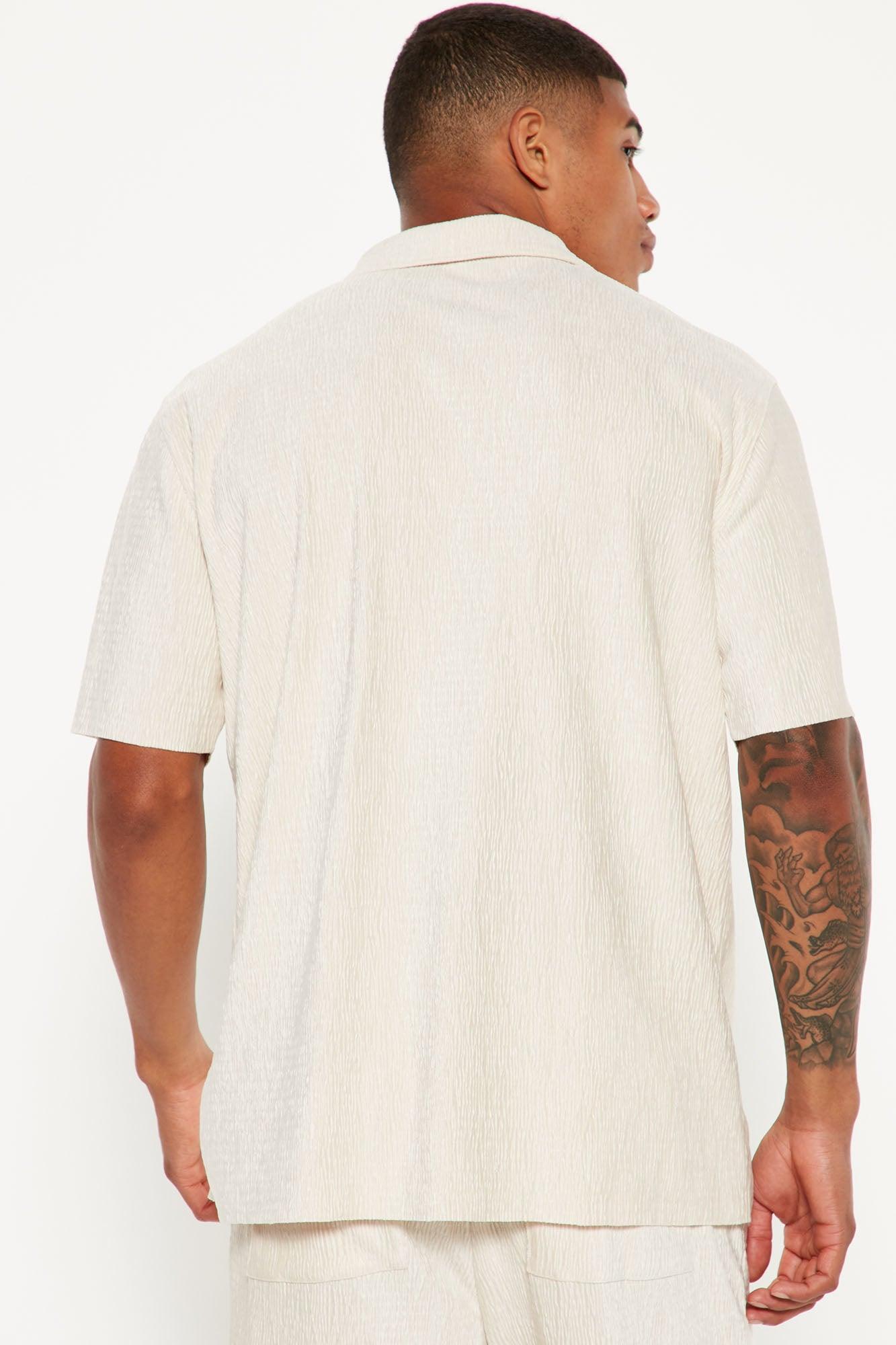 Wavy Textured Short Sleeve Cuban Shirt - Off White Product Image