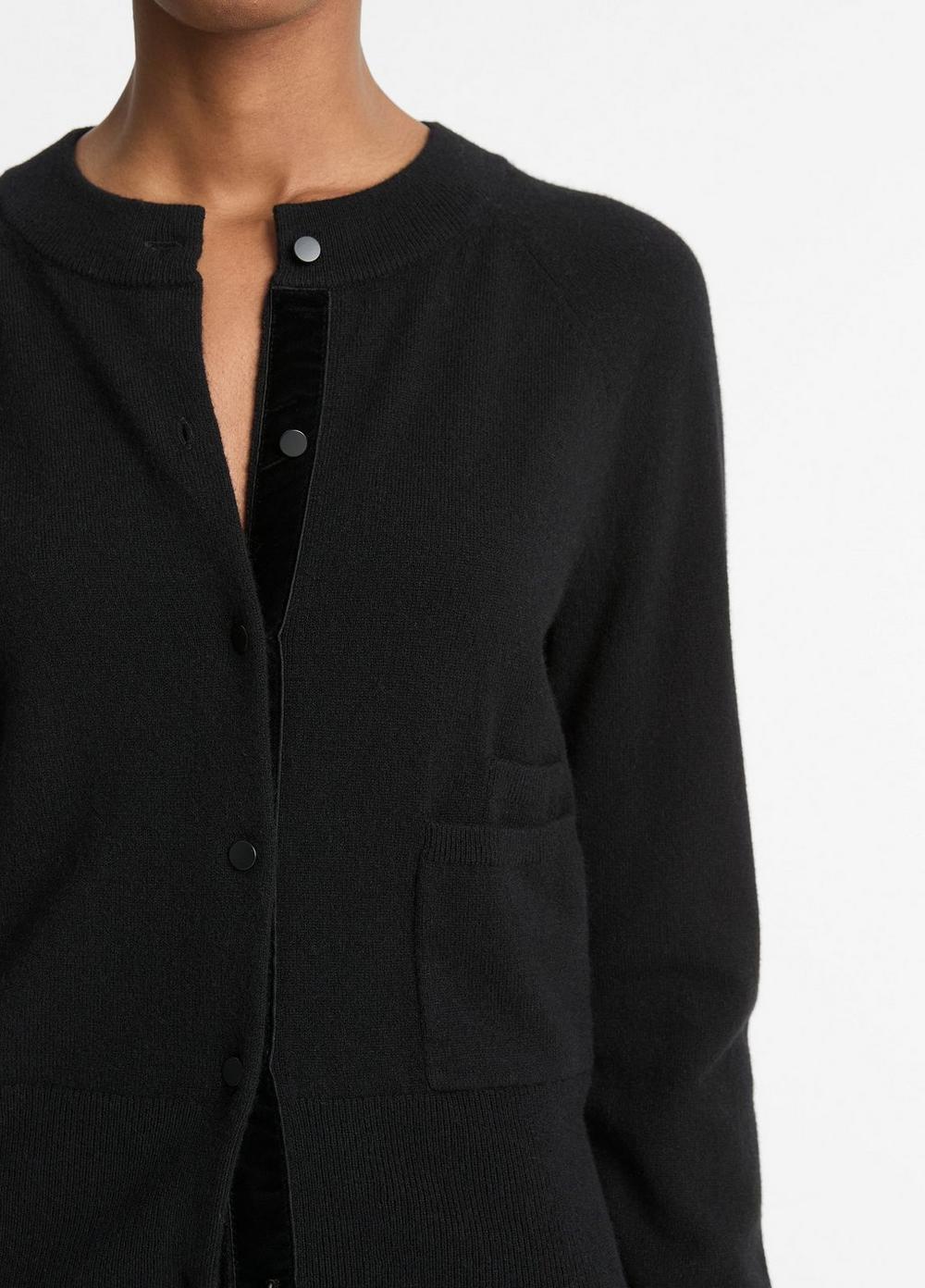 Womens Velvet-Trim Wool-Blend Cardigan, Black, Size XS Vince Product Image