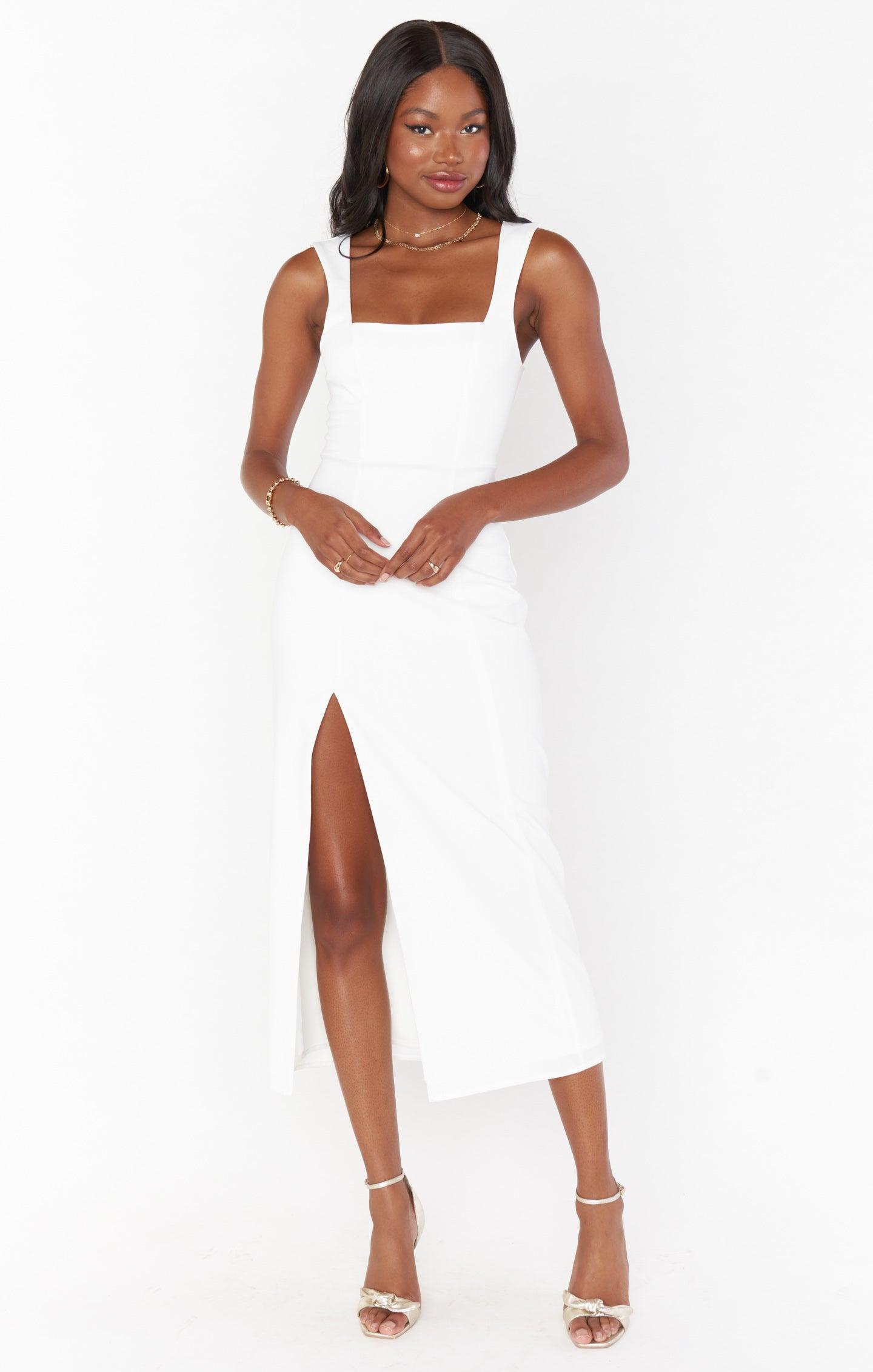 Eden Midi Dress ~ White Stretch Product Image