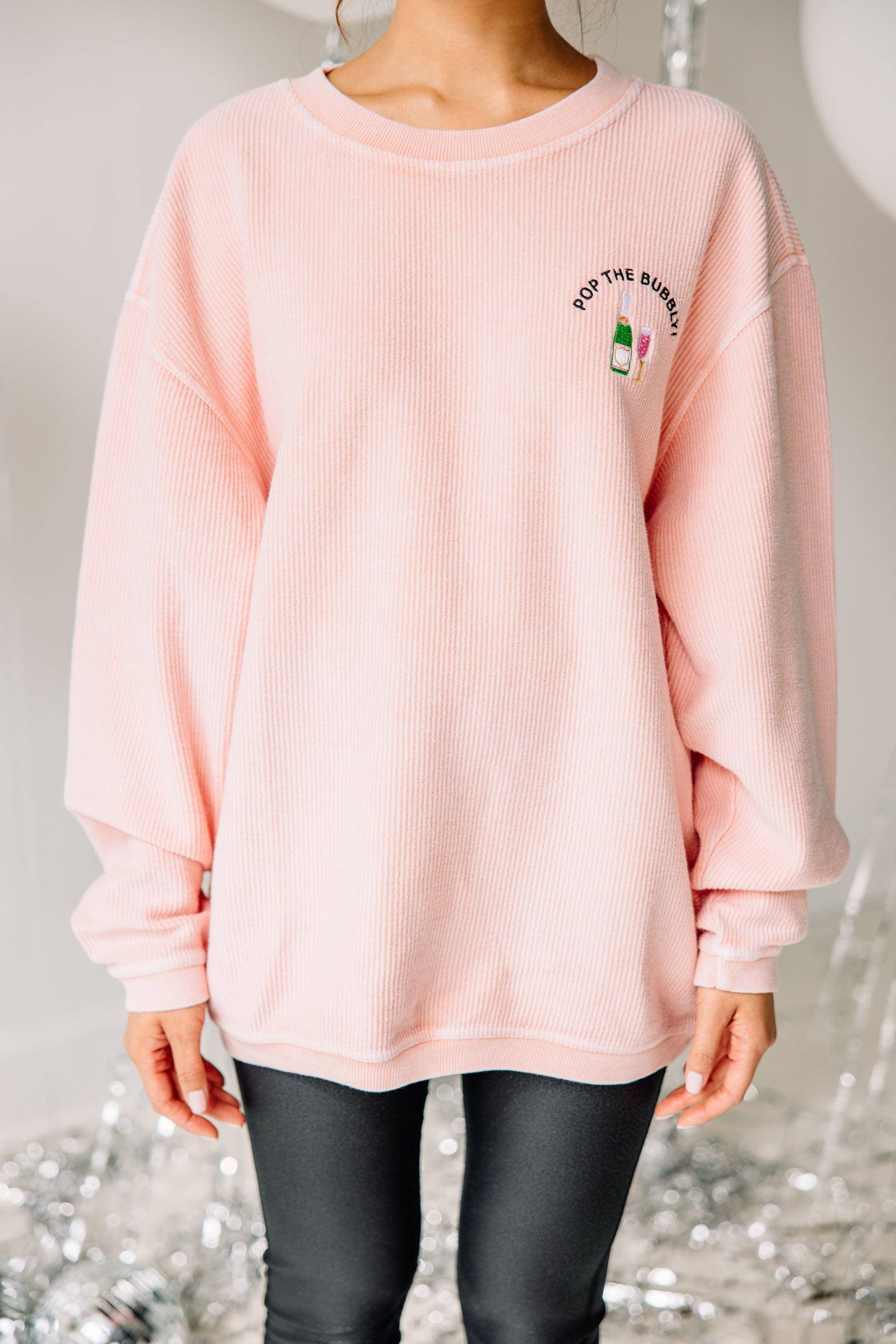 Pop The Bubbly Blush Pink Embroidered Corded Sweatshirt Female Product Image