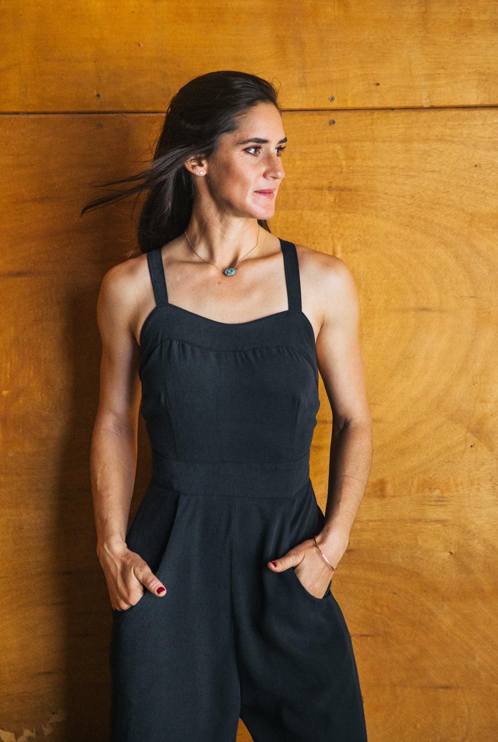 Yolked Juniper Jumpsuit in Black Brushed Cotton Product Image