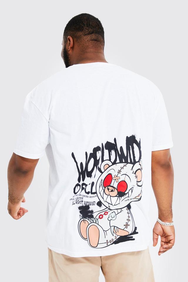 Mens White Plus Oversized Graffiti Teddy Back T-shirt, White Product Image