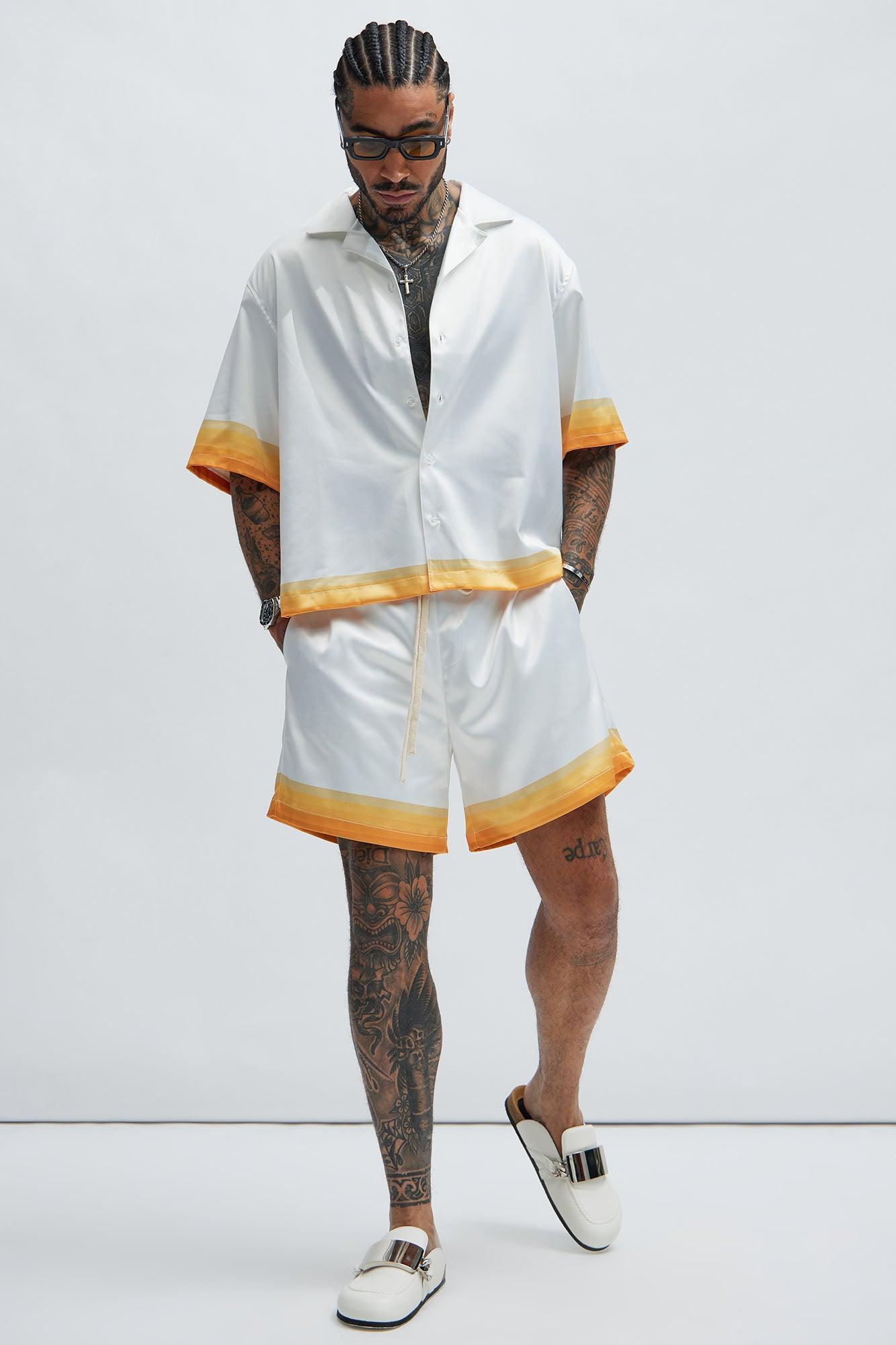 Dale Printed Stripes Shorts - White/combo Product Image