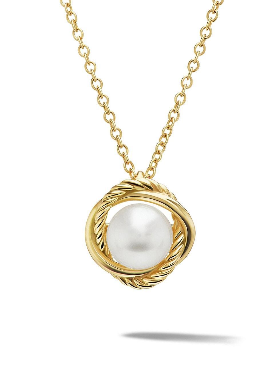 Womens Crossover Infinity Pendant Necklace In 18K Yellow Gold With Pearl Product Image