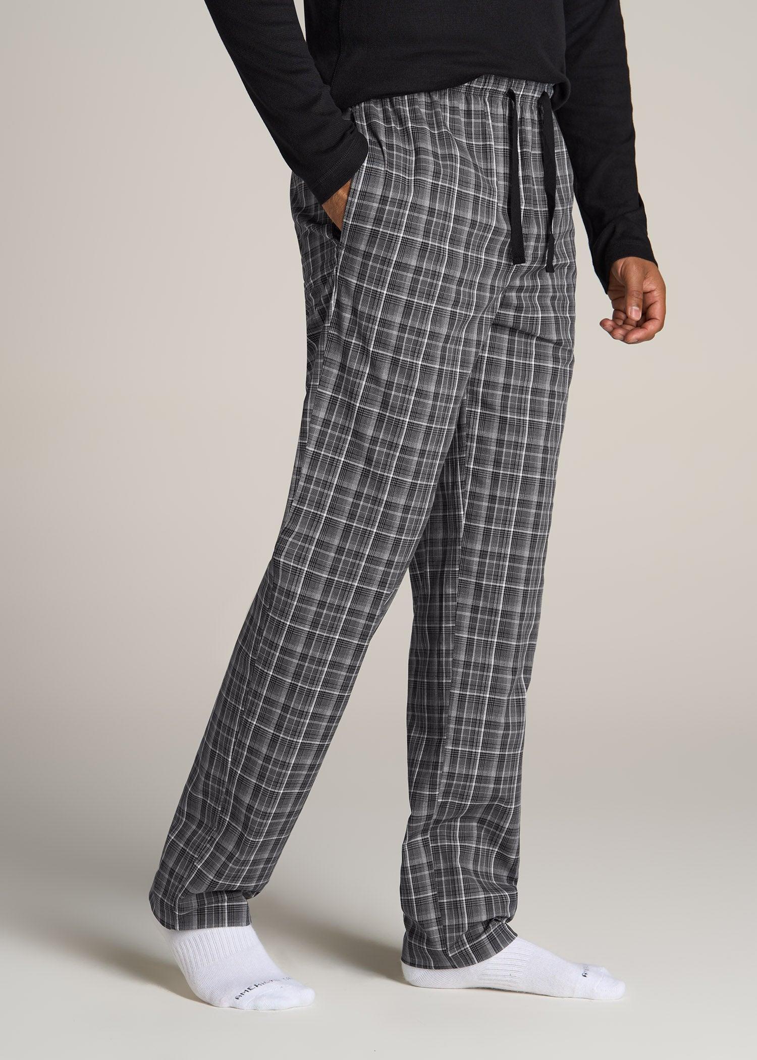 Woven Pajama Pants for Tall Men in Black & Grey Plaid Male Product Image