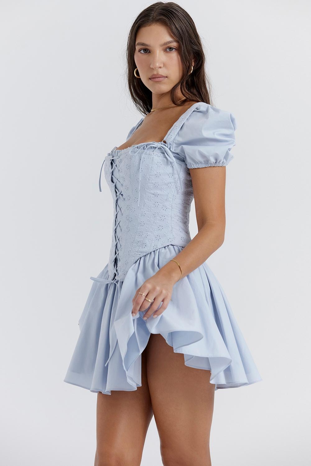 Maribel Soft Blue Broderie Corset Mini Dress Product Image