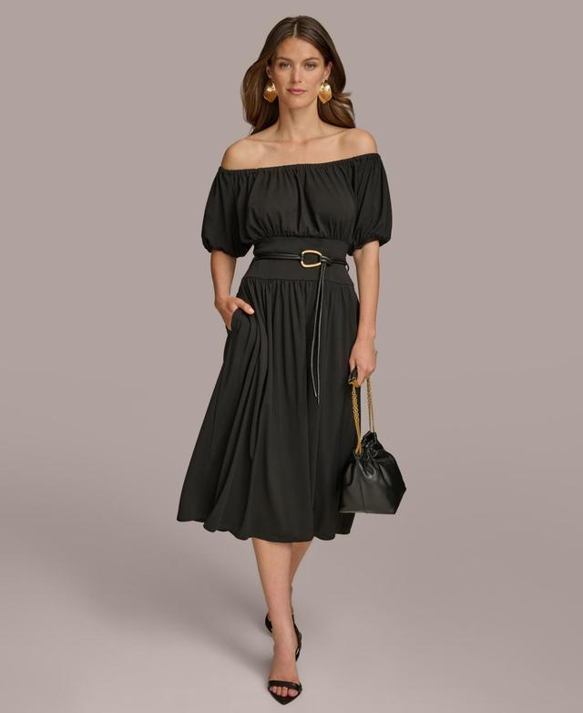 Donna Karan Womens Off-The-Shoulder Belted Jersey Dress Product Image