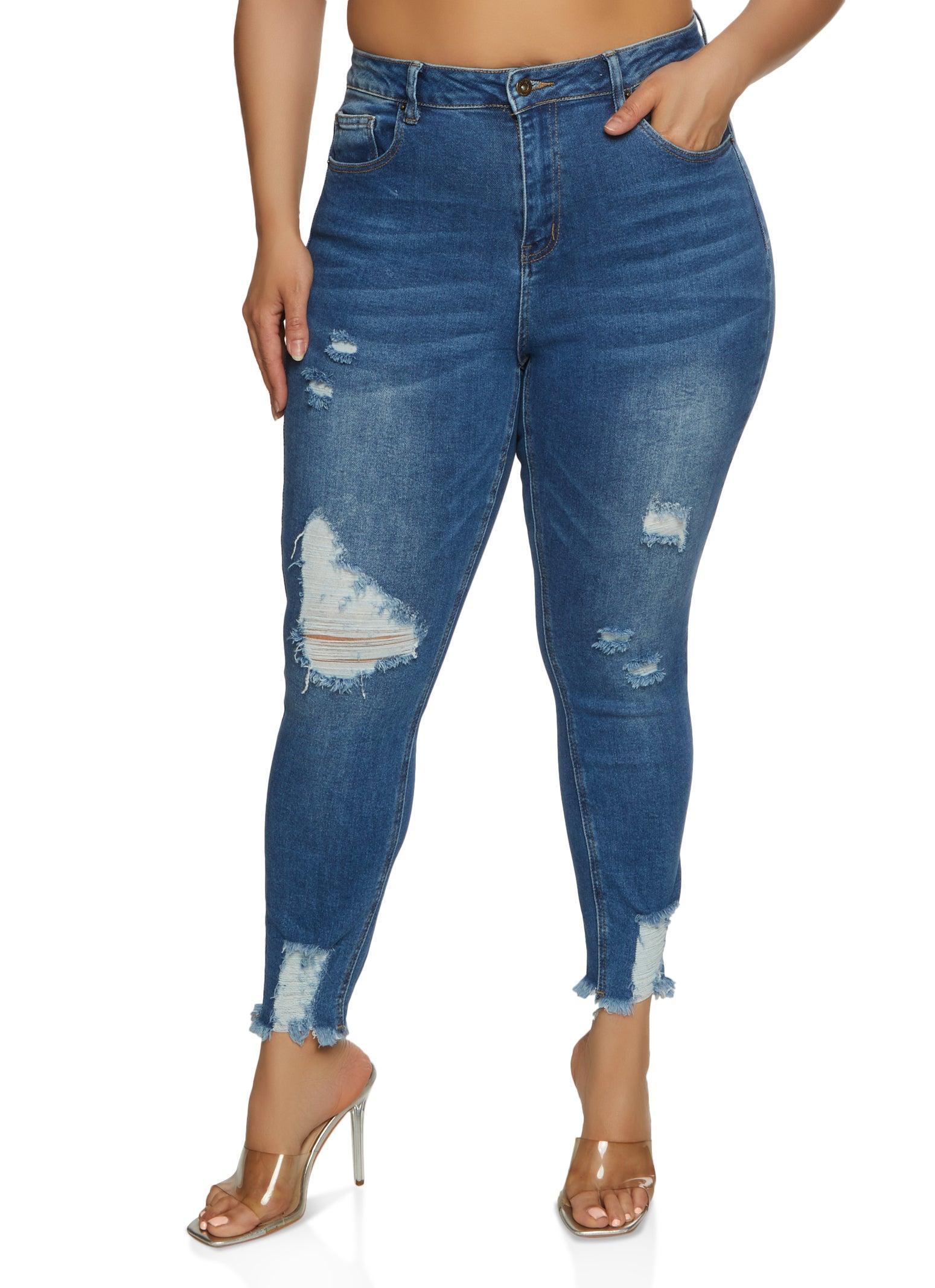 Womens Plus Size WAX High Waist Ripped Skinny Jeans product image