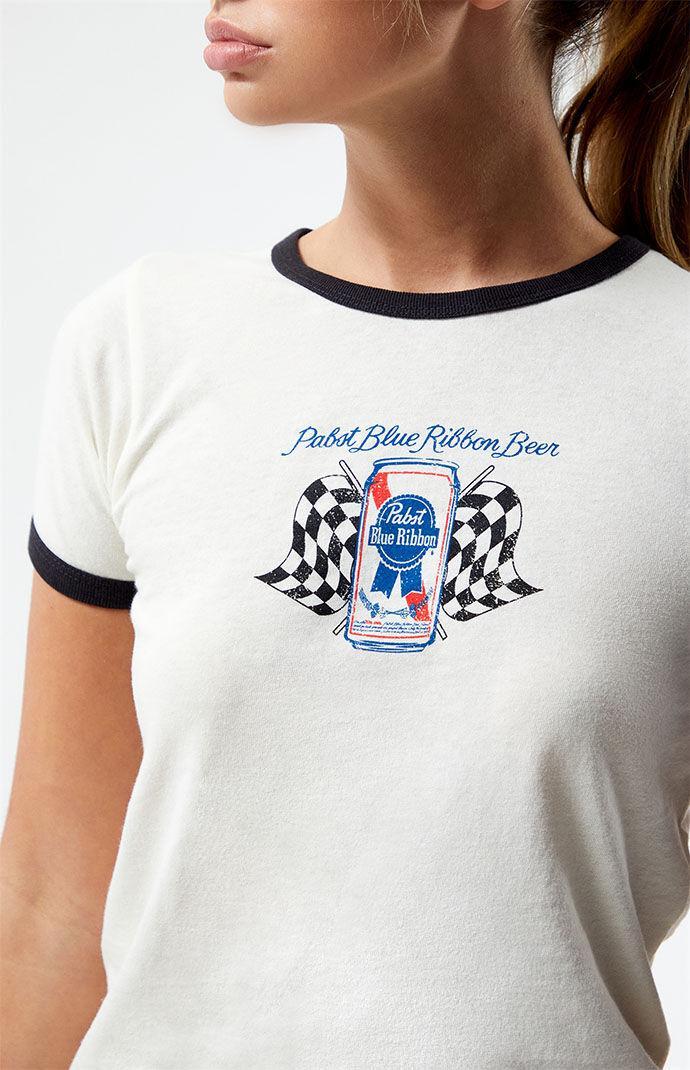 Women's Pabst Blue Ribbon T-Shirt in White/Black - Product Image