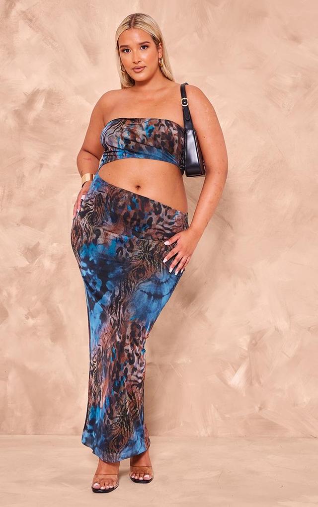 Plus Blue Animal Print Meshed Cut Out Maxi Dress Product Image