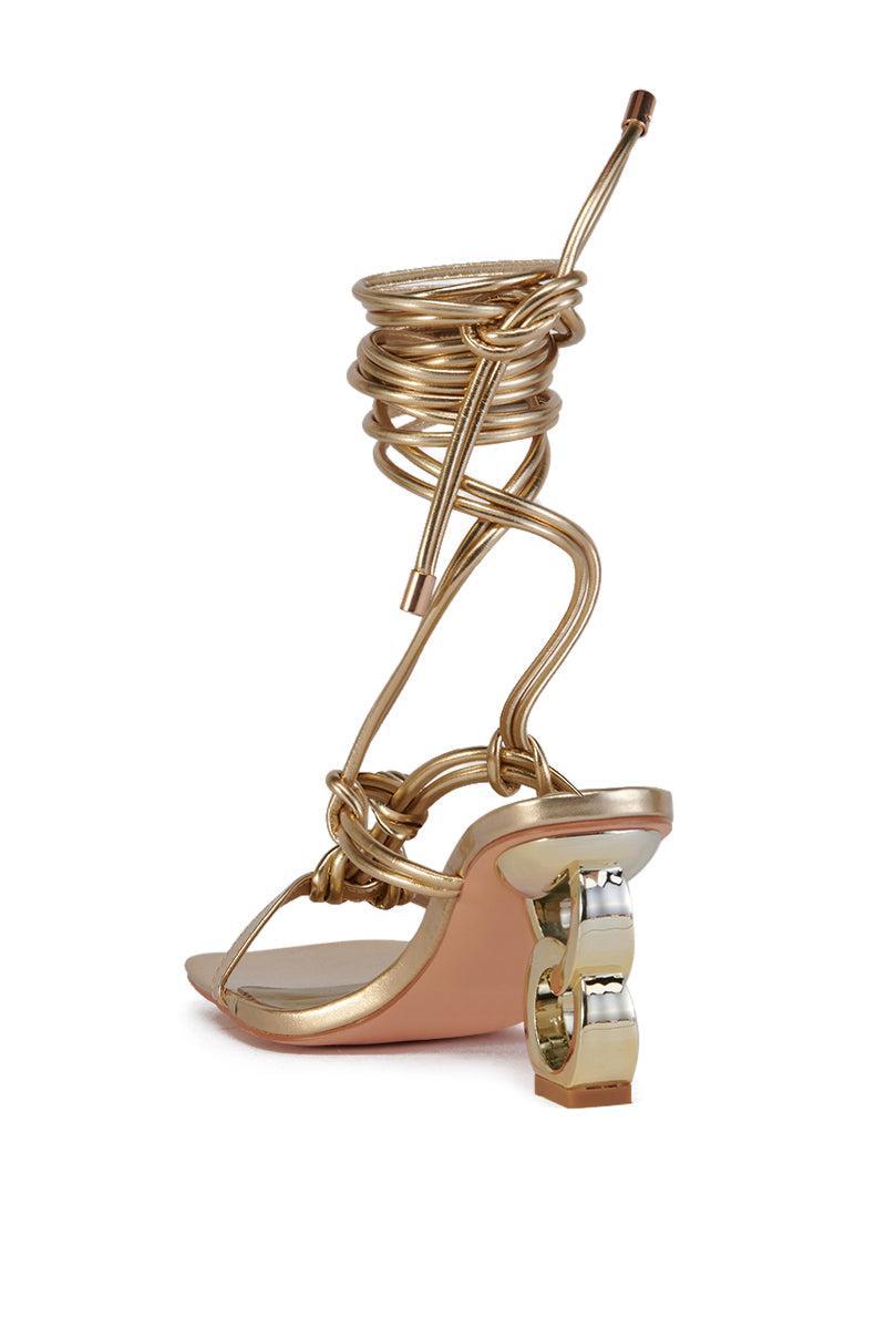 AZALEA WANG STUPENDOUS GOLD LINKING HEEL SANDAL Product Image