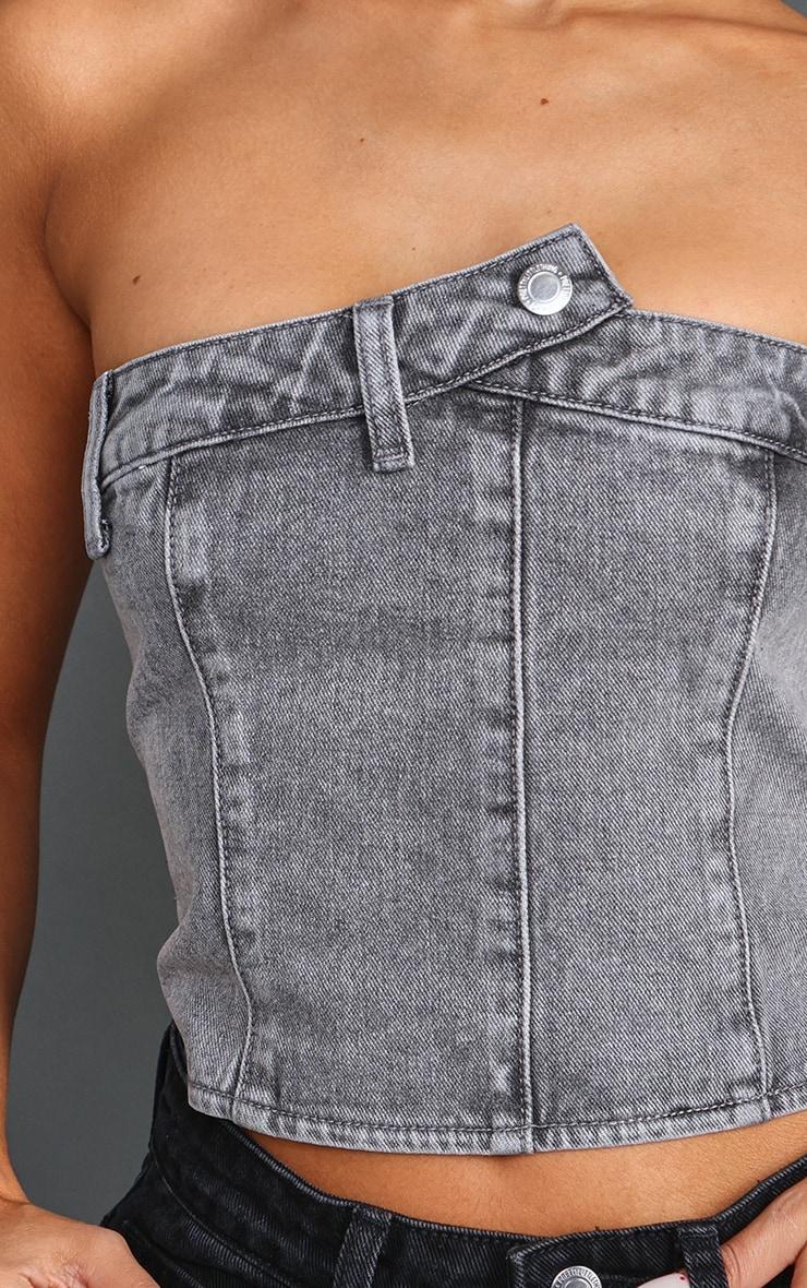 Petite Grey Denim Button Detail Corset Product Image