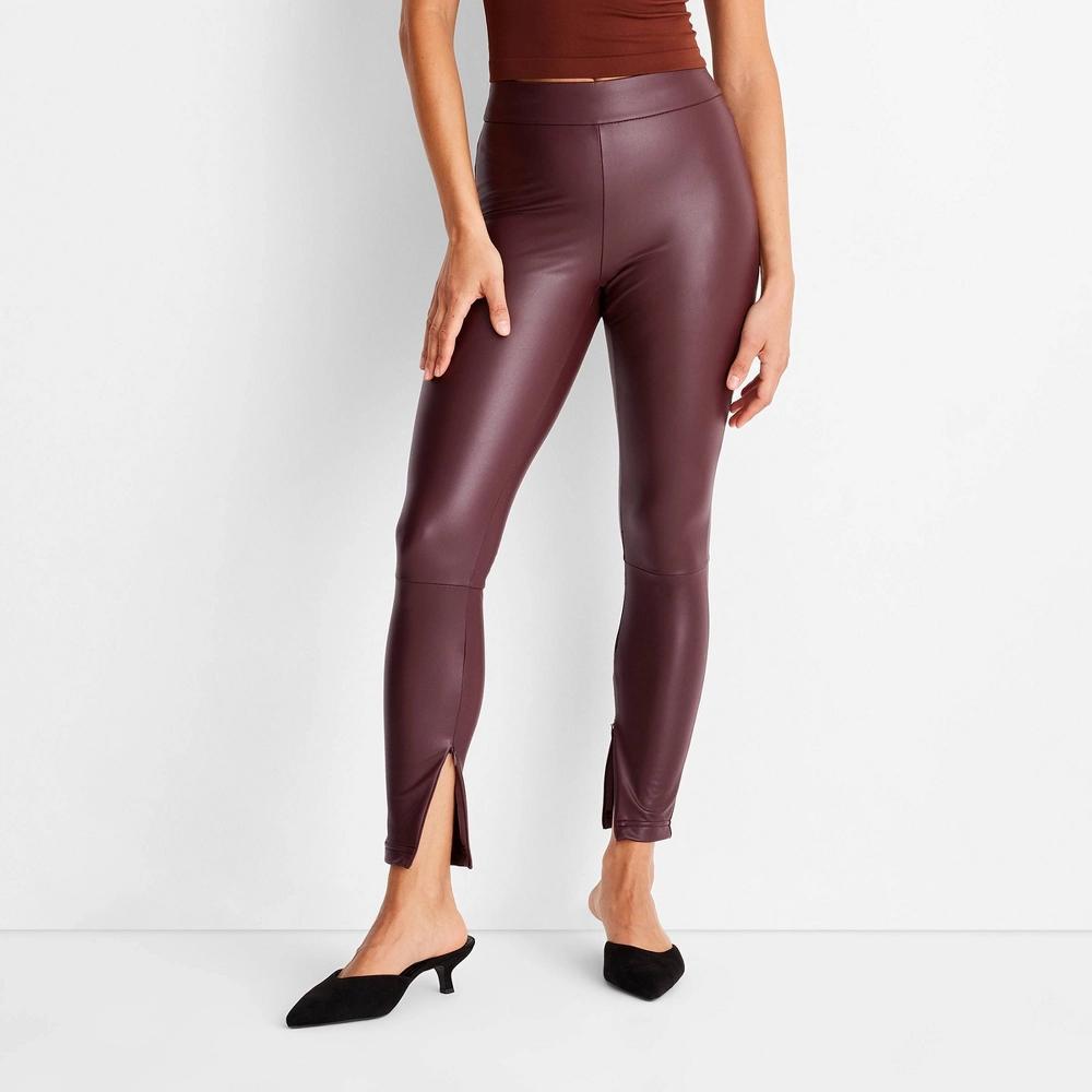 Women's High-Waisted Slim Fit Faux Leather Leggings - A New Day™ Purple S Product Image