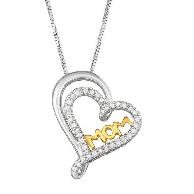 Two Tone Sterling Silver 1/5 Carat T.W. Diamond Mom Heart Pendant Necklace, Womens Product Image