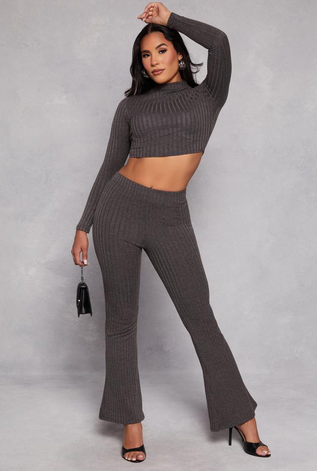 Womens Ribbed Knit High Waist Flare Pants Product Image