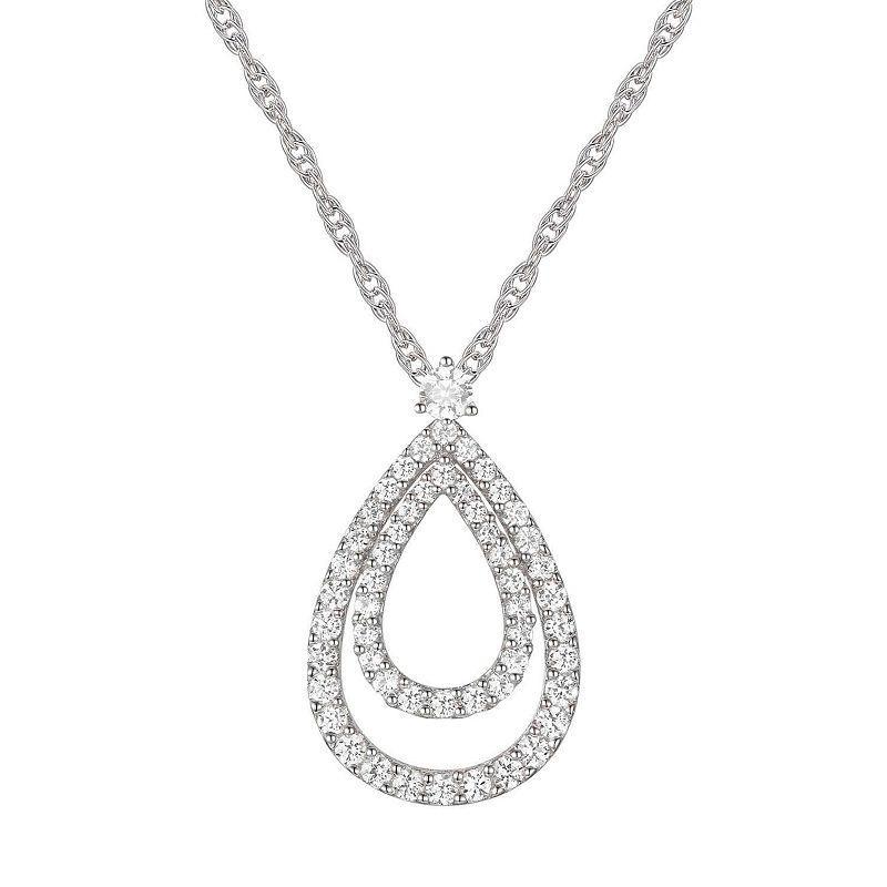 Sterling Silver 3/8 Carat T.W. Diamond Double Teardrop Pendant Necklace, Womens Product Image