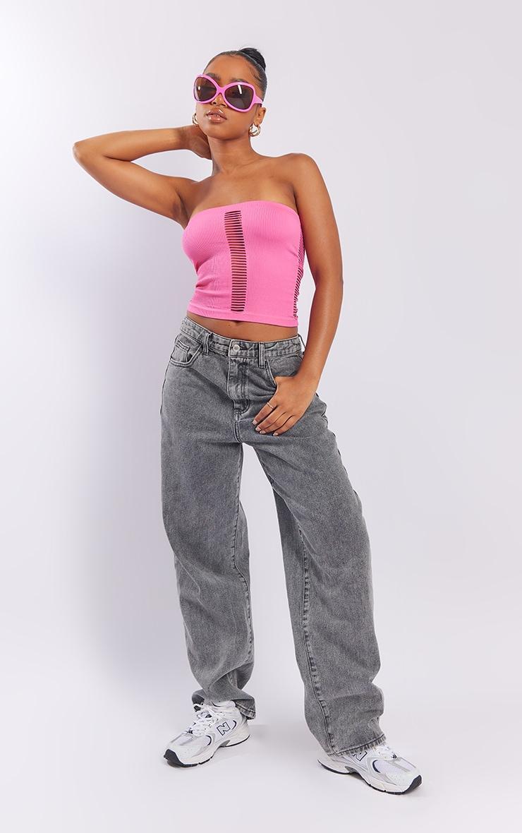 Pink Snatched Rib Ladder Front Bandeau Product Image