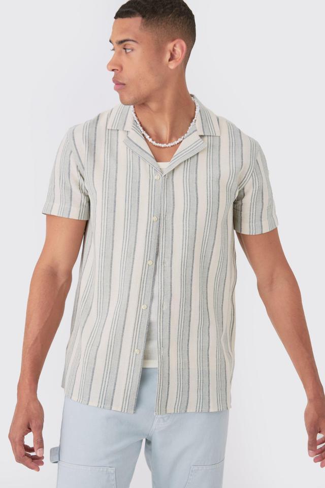 Short Sleeve Textured Tonal Stripe Shirt | boohooMAN USA Product Image